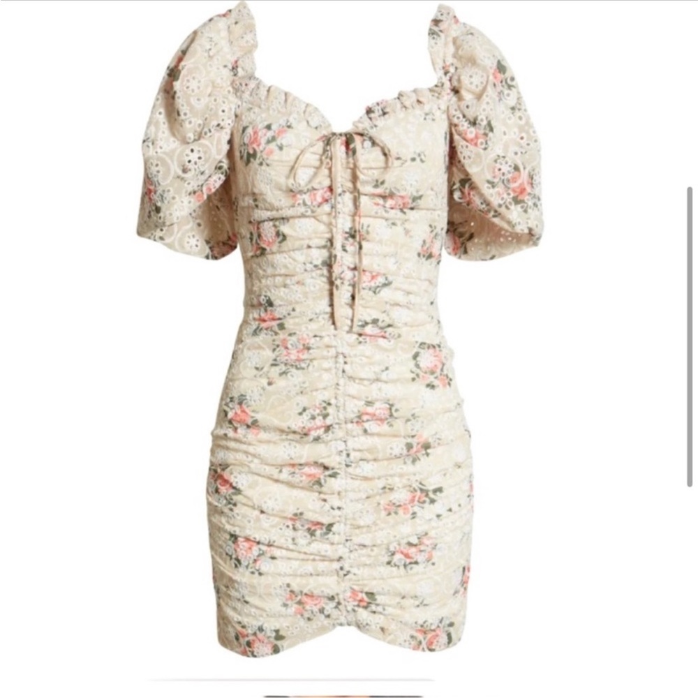 NWOT Lavish Alice floral eyelet ruched dress